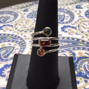 925 Tri-Colored Amber Ring